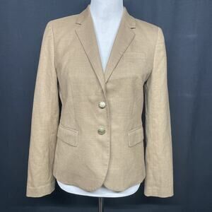 J Crew Womens 6 Original Schoolboy Blazer Camel Gold Buttons Wool Blend Academia